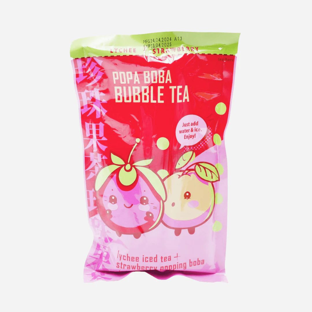 Popa Boba Lychee & Strawberry Fruit Bubble Tea Kits 10 x 80g